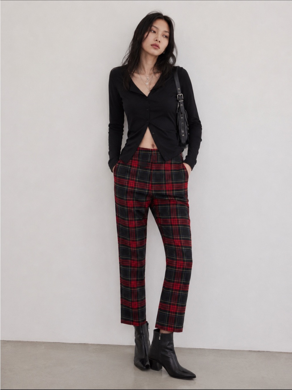 Zara Red and black plaid CHINO PANTS